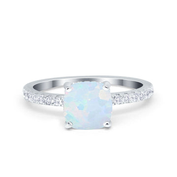 Vintage Cushion Cut Engagement Ring Lab Created White Opal 925 Sterling Silver
